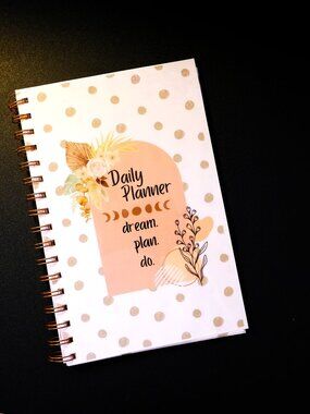Handmade Boho Daily Planner Bound Notebook, book, journal, notes, gift, plants